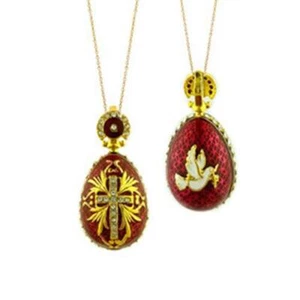 Colgante de huevo en joyas plata esterlina 925 - chapado en oro 24KT con cruz roja - Imagen 1 de 1