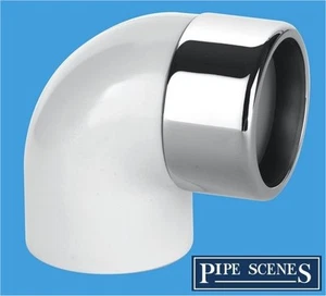 Chrome Waste Pipe 32mm 35mm to Plastic Adaptor Elbow 90° Degree - Picture 1 of 1