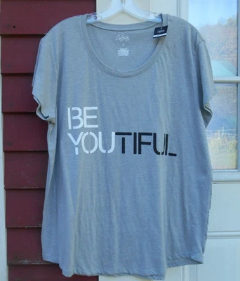 Camiseta de Algodón City Streets Nueva con Etiquetas Talla XL Gris "BE YOUTIFUL" Manga Corta Cuello Redondo Foto 1 de 4