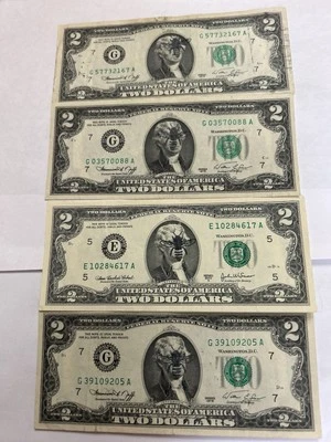 1976 & 2003 $2 BILL (LOT OF 4 Notes) 3 1976 & 1 2003..Bee Stamp On Face Of Jeff. - Image 1 of 4