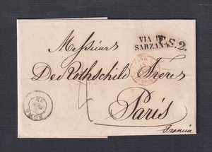 ITALIA 1856 ’VIA DI SARZANA’ SIN SELLO CARTA DOBLADA ROMA A PARÍS CON CONTENIDO - Imagen 1 de 3
