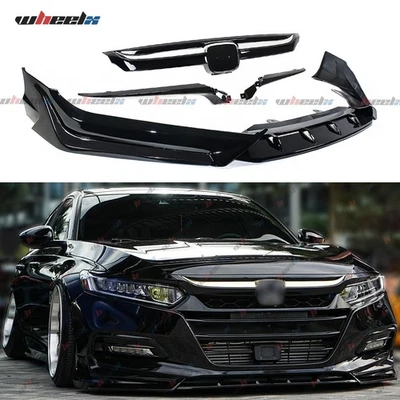 Parachoques delantero estilo JDM negro brillante para Honda Accord 2018-2020 labio y parrilla cromada Foto 1 de 4