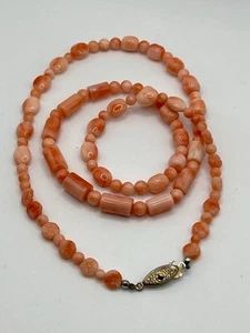 Antique Vintage Salmon Angel Skin Natural Coral Beaded Necklace 25” Jewelry Head - Picture 1 of 14