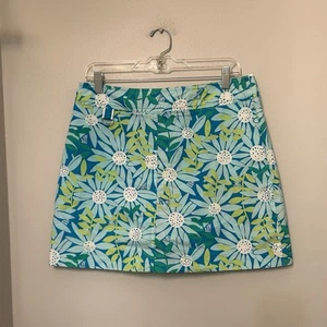 Lilly Pulitzer Vintage 10 Skort Floral Print Skirt Shorts Blue Green Stretch EUC - Picture 1 of 8