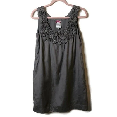 Anthro Yoana Baraschi Grey Silk Blend Shift Dress Size Small with floral details - Image 1 of 4