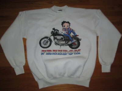 Betty Boop Vtg 1990s y2k FREEDOM Biker Girl Chick Hanes Sweat shirt t sweater L - Image 1 of 4