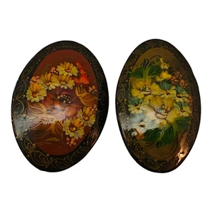 Vintage russische handbemalte florale Design Lack Anstecknadel Brosche 2 Stück - Bild 1 von 10