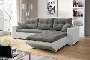 Ecksofa Sofa NINO mit Schlaffunktion Weiss-Grau Ottomane Rechts - Bild 1 von 5