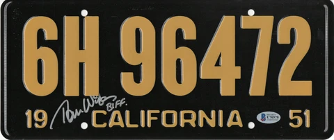 TOM WILSON BACK TO THE FUTURE SIGNED LICENSE PLATE AUTOGRAPH BECKETT BAS COA 16 Cover