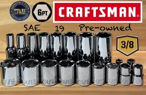 Craftsman 19 Deep & Shallow 3/8 Dr. SAE 6 Point Ratchet wrench socket set EUC - Picture 1 of 2