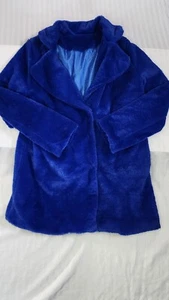 Faux Fur Unbranded B;ue Mob Wife Snap Button Faux Fur Jacket Light Weight Sz M - Picture 1 of 17