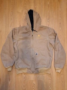VINTAGE Y2K Carhartt Jacket Mens Medium Camel Brown Thermal Lined Hooded Cotton - Picture 1 of 14