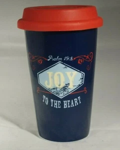 Travel Cup Double Wall Ceramic Coffee Mug Dark Blue w/Red Silicone Lid 2013 - Picture 1 of 3