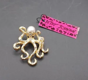New Betsey Johnson Rhinestone Pearl Gold Octopus Pin Brooch - Picture 1 of 3