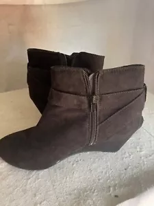 NEW LOOK WOMEN BLACK SUEDE LEATHER ZIP UP WEDGE ANKLE BOOT UK 6 EUR 39 - Picture 1 of 11