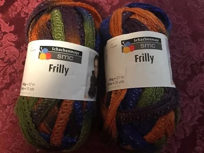 Schachenmayr SMC Frilly ruffle mesh scarf yarn, Blue Green lot of 2 30 yds ea - Image 1 of 4