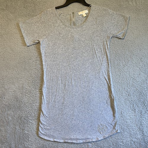 Michael Kors T Shirt Donna Abito Schiena Zip Manica Corta Girocollo Grigio Taglia S