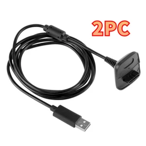 2x For Xbox 360 Black Wireless Controller USB Charging Cable Replacement Charger - Picture 1 of 6