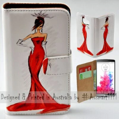 For LG Series Mobile Phone - Lady in Red Sketches Print Wallet Phone Case Cover - Image 1 of 3