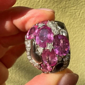 7.28TCW Pink Tourmaline & White Sapphire Elegant Wide Stylish Women Wedding Ring - Picture 1 of 13