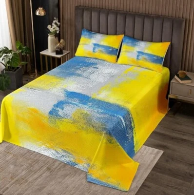 Juego de colcha colcha acuarela tamaño king cobertor grunge amarillo erosebridal Foto 1 de 4
