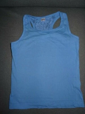 T-shirt débardeur bleu sans manches haut du dos dentelle Taille 5/6 ans - Photo 1/3