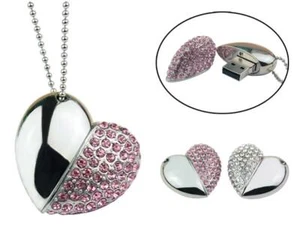Necklace memory stick heart USB Flash drive Custom wedding photography gift 64GB - Picture 1 of 12