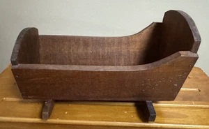 Vintage Small Doll Wooden Cradle Overall 8-1/4"x5-1/4"x3" - Picture 1 of 7