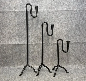 3 Forged Cast Iron Candlestick Holders Post Modern Rustic Gothic Primitive Black - Picture 1 of 17
