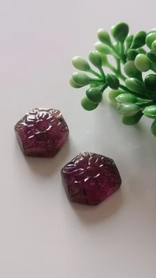 22.92 Cts Pink Tourmaline Carving Pair : Fancy Gemstone, October Birthstone  - Image 1 of 4