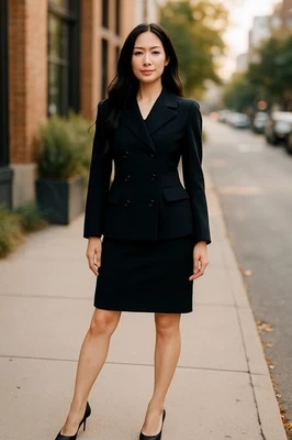 DOLCE & GABBANA 2 PIEZAS Chaqueta Falda Traje 44 Negro Lana Doble Pecho De Colección Foto 1 de 4