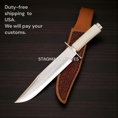 Handmade J2 Steel Hunting Outdoor Fantasy Camel Bone Handle Large Bowie Knife  - Image 1 of 4