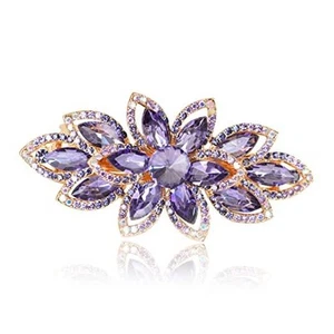 Floral Rhinestone Hairpin Luxury Crystal Flower Hair Barrette Clip () Purple - Picture 1 of 7
