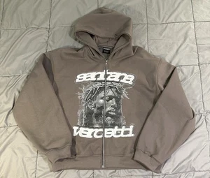 Santana Vercetti Hoodie Black Jesus Mens Sz 2XL Full Zip Heavyweight Light Brown - Picture 1 of 11