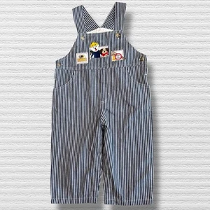 Vintage Pinstriped “Bears At Work” Toddler Overalls 2t 3t - Picture 1 of 8