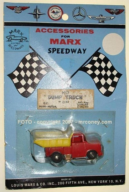 MARX HO SCALE MOC SLOT CAR DUMP TRUCK CARDED RESEARCH & DEVELOPMENT SAMPLE - Image 1 of 1