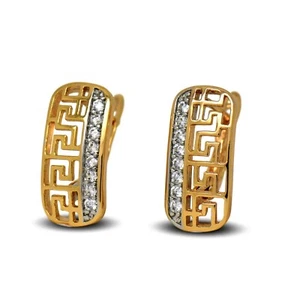 18ct Gold Filled Greek Key Geometric Pattern Leverback Hoop Earrings Womens - Picture 1 of 4
