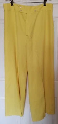 Vintage 60s 70s Lemon Yellow Gabardine Elephant Leg Pants Slacks Lane Bryant W35 - Image 1 of 4