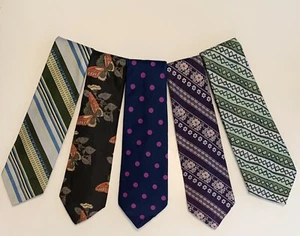 Vintage 1970s Retro Neckties Fat Silk Polyester Acetate ACWA Union Made LOT of 5 - Picture 1 of 23