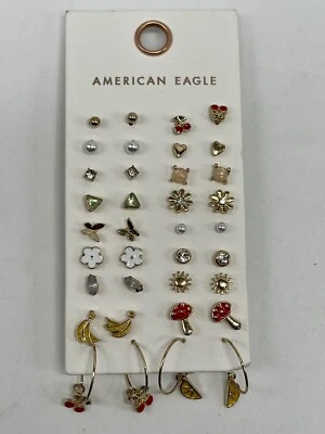 American Eagle 18 Piece Small Stud (2 Hoop) Earring Card New - Image 1 of 3