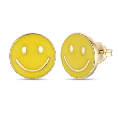 LeVian 14K Yellow Gold Yellow Enamel Pushback Happy Smiley Face Stud Earrings - Image 1 of 4