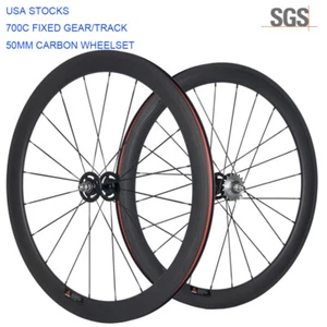 Fixed Gear bike Carbon Wheels 50mm Clincher Front +Rear Track Bike Wheelset - Picture 1 of 8