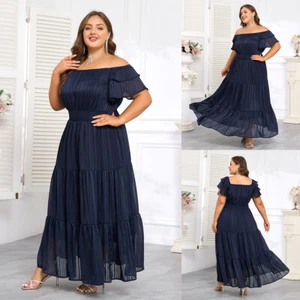Plus Size Women One Shoulder Ruffle Party Cocktail Maxi Dress Evening Ball Gown - Picture 1 of 18