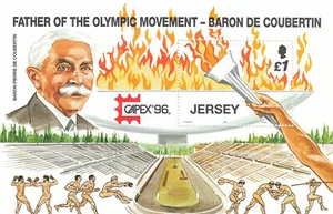 Olympics Baronde Coubertin minisheet GB Jersey MNH 1995 (120552) - Picture 1 of 1