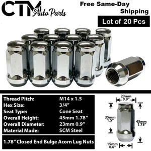 20x 1.8" Chrome 14x1.5 Acorn Lug Nuts 3/4" Hex Jaguar Land Rover Aftermarket Rim - Picture 1 of 3