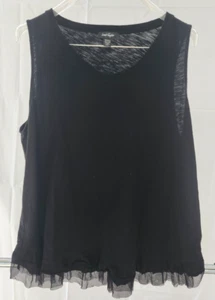 Lord & Taylor Women's Cotton Sleeveless Tank with Ruffle Bottom, Black Size XL - Picture 1 of 4