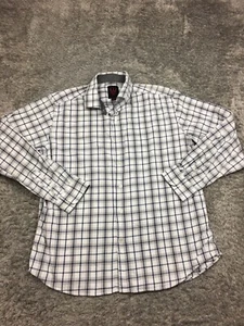 Linea Uomo Button Up Shirt Men Size XXL 2XL White Blue Plaid Long Sleeve Stretch - Picture 1 of 11