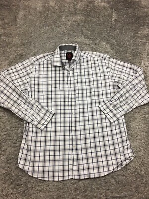 Linea Uomo Camicia Bottoni Uomo Taglia XXL 2XL Bianco Blu Plaid Manica Lunga Elasticizzata - Immagine 1 di 4
