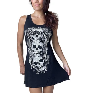 Jawbreaker Gothic Three Wise Skulls See No Evil Black Slouchy Vest Tank Top - Picture 1 of 5