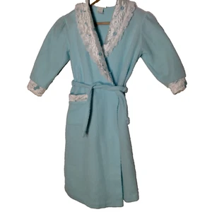 Vintage Robes Unlimited Youth Girls Size 6 Blue Fleece Lace Collar Robe USA - Picture 1 of 23
